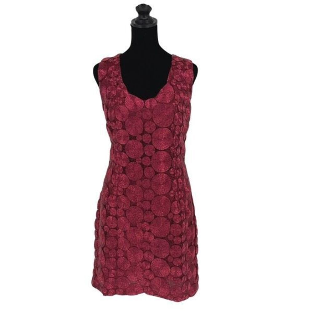 Wow Couture Womens Geometric Embellished Mini Dress Burgundy Red Large